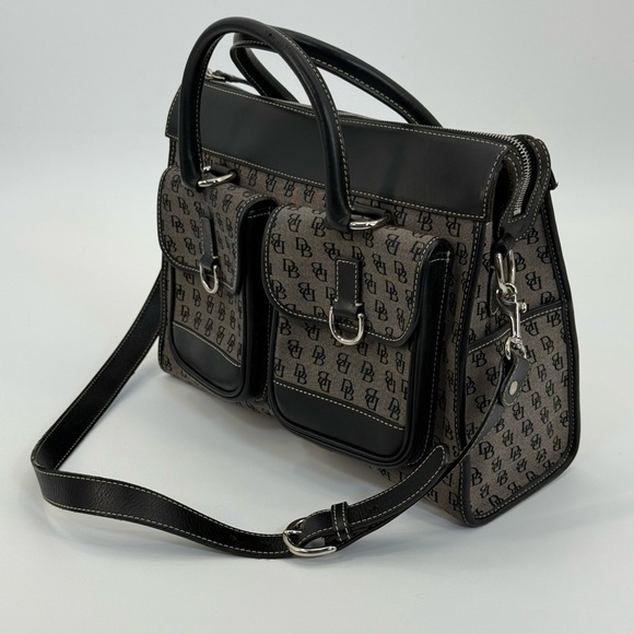 VTG Dooney & Bourke Canvas Double Pocket Satchel Gray DB Monogram Crossbody - Picture 16 of 16